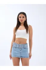 6831 BELT DENIM MINI SKIRT LOW WAIST-MAVİ