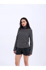 4213 KNITWEAR STRIPED TURTLENECK SALASH-BLACK-ECRU
