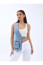 6838 GILET EN JEAN ASYMÉTRIQUE - BLEU