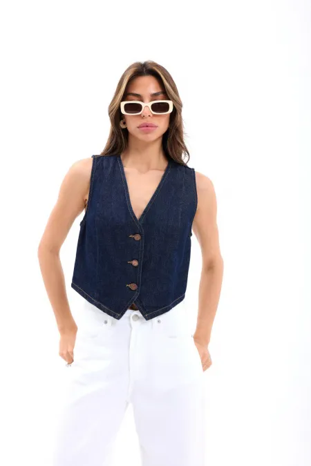 7414 GILET EN JEAN - BLEU