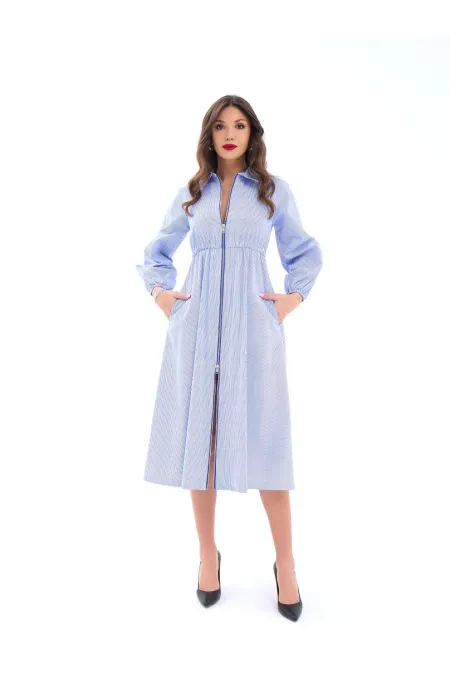 6966 ELBİSE-MAVİ BEYAZ ÇİZGİLİ