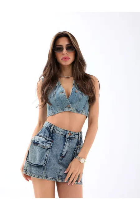 6458 DENİM LOW WAIST SKIRT-MAVİ