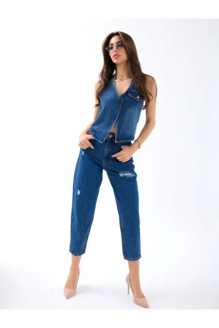 GILET EN JEAN 6532 - BLEU