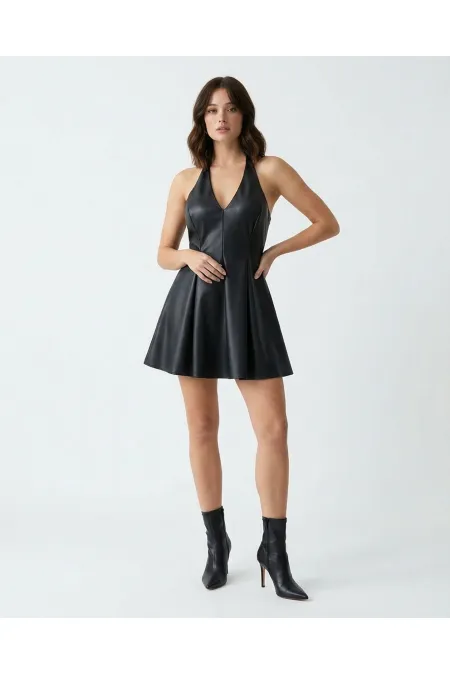 7541 DERİ ELBİSE-SİYAH