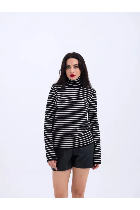 4213 KNITWEAR STRIPED TURTLENECK SALASH-BLACK-ECRU
