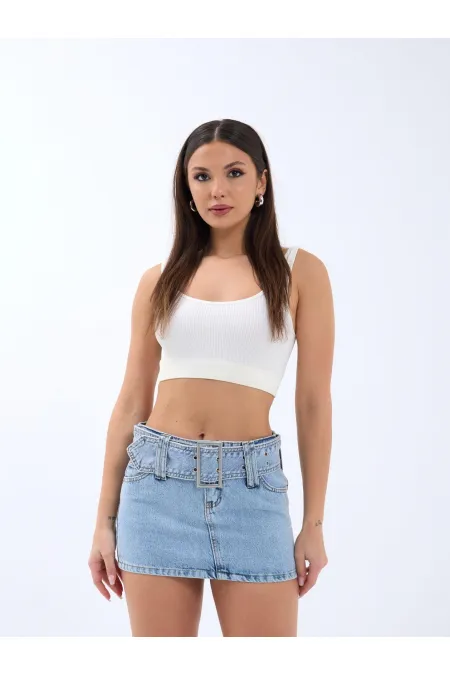 6831 BELT DENIM MINI SKIRT LOW WAIST-MAVİ