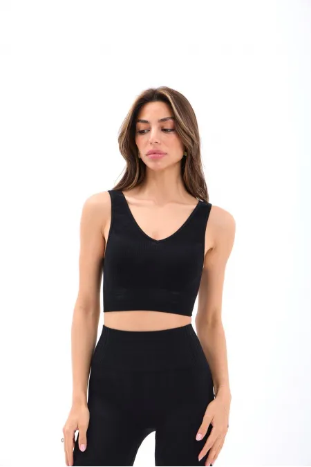 15543 RİPLİ V YAKA BRA-SİYAH