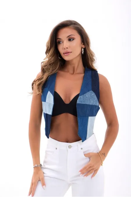 6936 GILET EN DENIM PIECES - BLEU