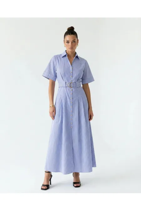 6948 DRESS - BLUE AND WHITE STRIPED