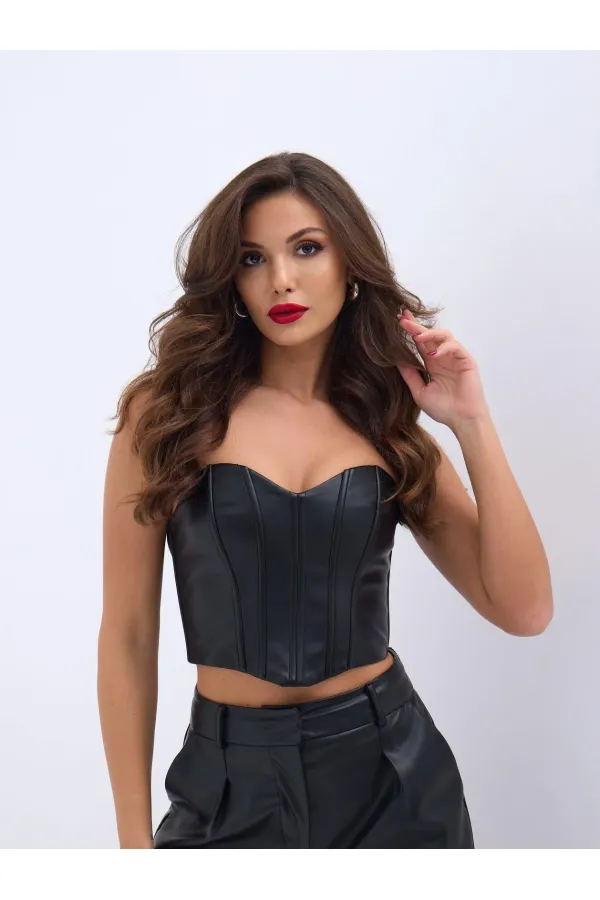 6672 LEATHER CROP-BLACK