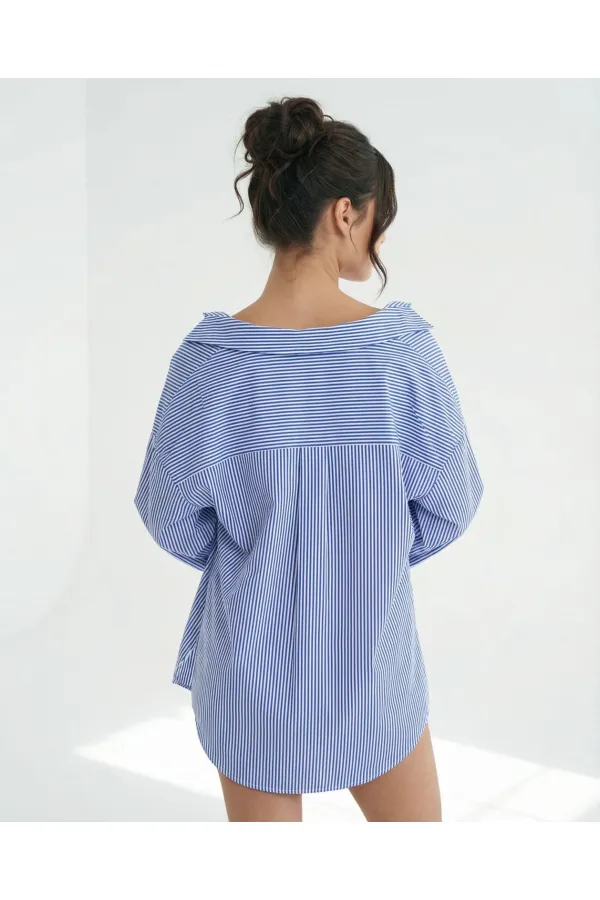 5213 GÖMLEK-MAVİ BEYAZ ÇİZGİLİ