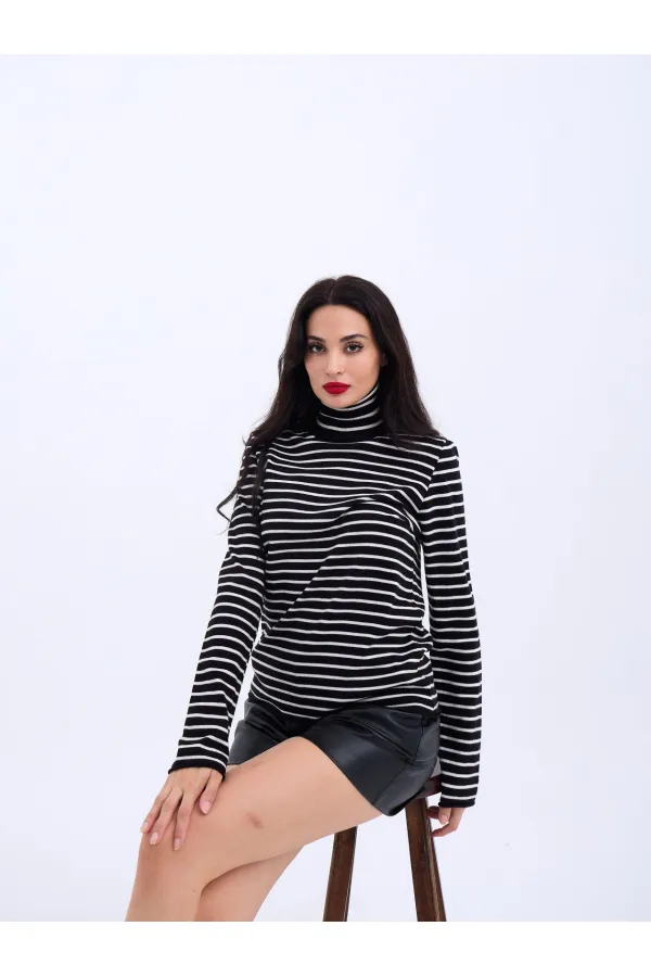 4213 KNITWEAR STRIPED TURTLENECK SALASH-BLACK-ECRU