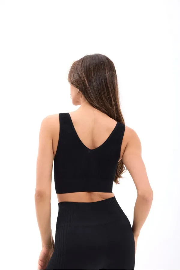 15543 RİPLİ V YAKA BRA-SİYAH