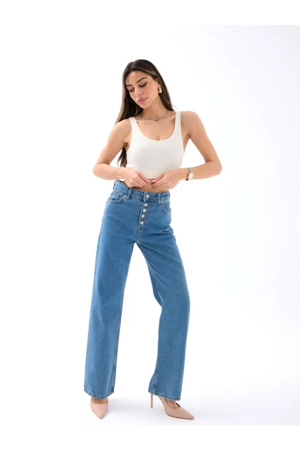 5171 DENIM BONNET À BOUTONS LARGE BLEU KEG