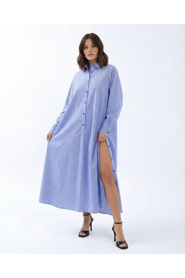 DRESS 5857 - BLUE AND WHITE STRIPED