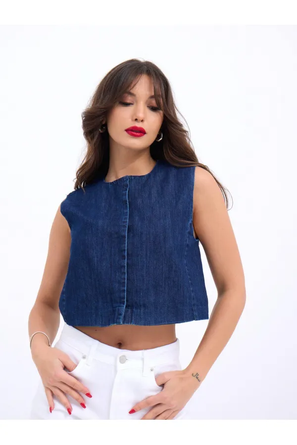 7335 GILET EN JEAN - BLEU