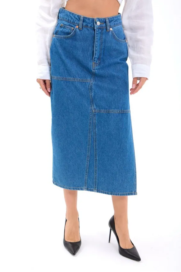 6900 SLIPPED MIDI SKIRT-MAVİ