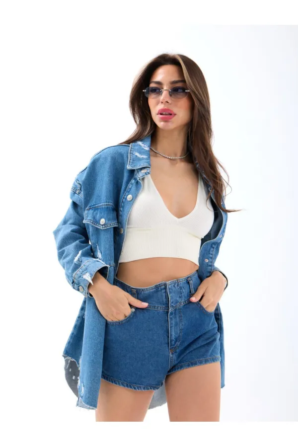 6967 KOT ŞORT-MAVİ