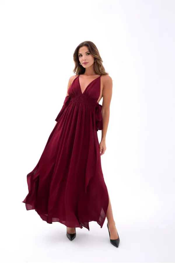 6886 DRESS - BURGUNDY