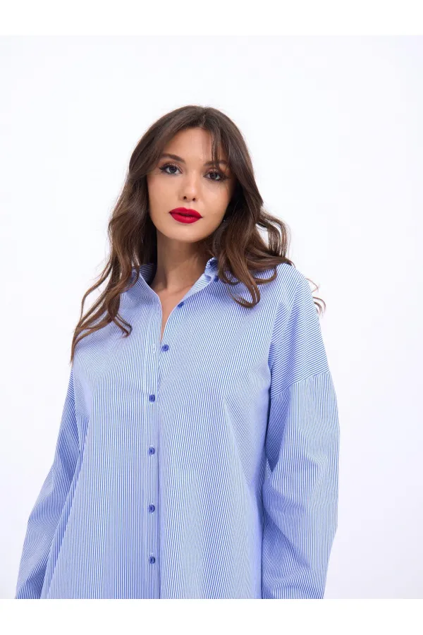 7057 GÖMLEK-MAVİ BEYAZ ÇİZGİLİ