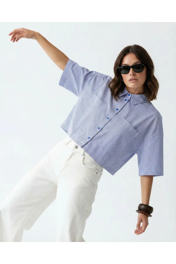 4873 GÖMLEK-MAVİ BEYAZ ÇİZGİLİ