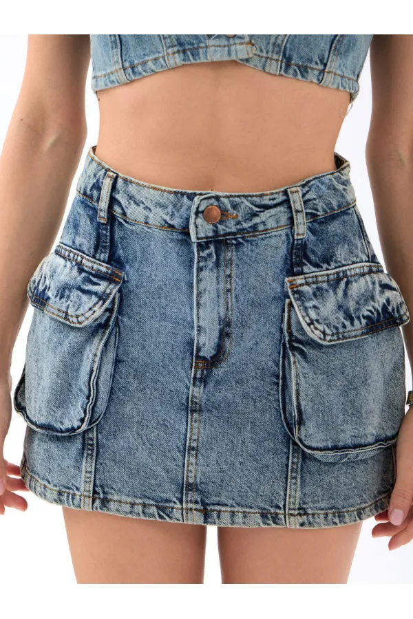 6458 DENİM LOW WAIST SKIRT-MAVİ