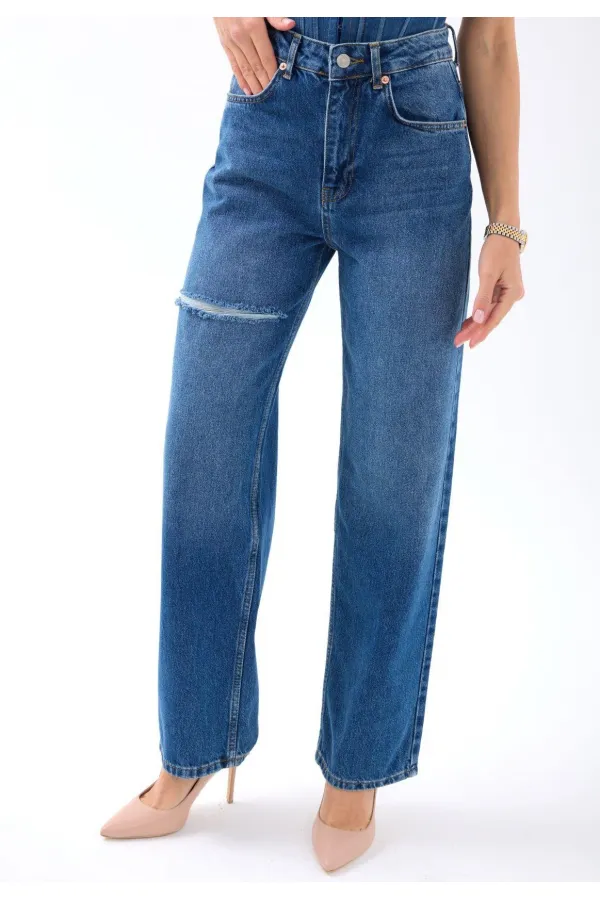 6491 DENİM WIDE LEG-MAVİ