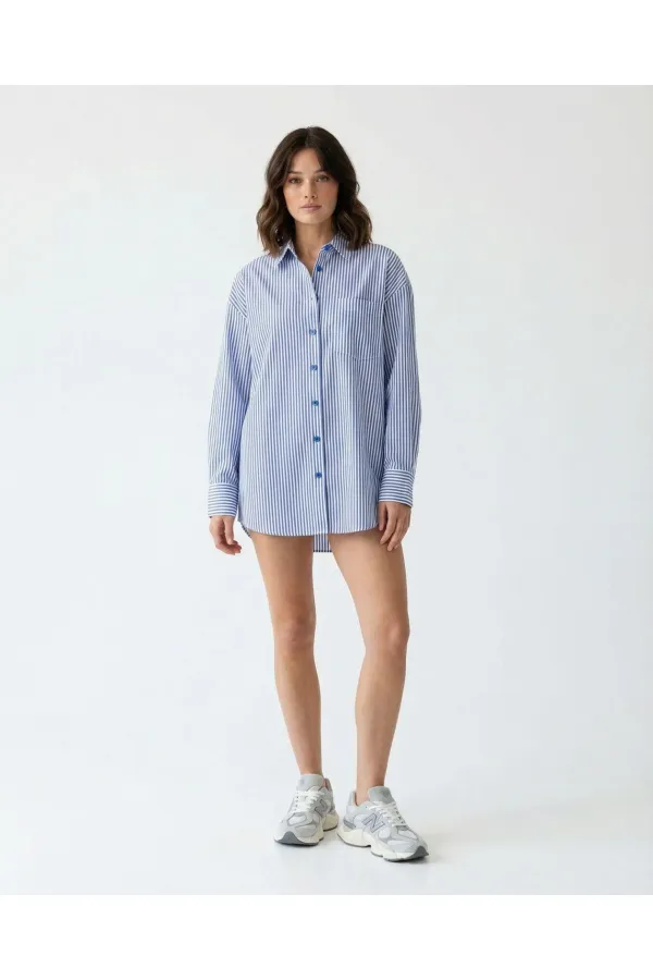 6993 GÖMLEK-MAVİ BEYAZ ÇİZGİLİ