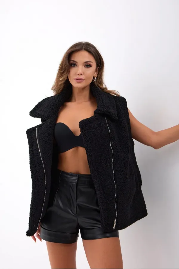 6719 GILET TEDDY - NOIR