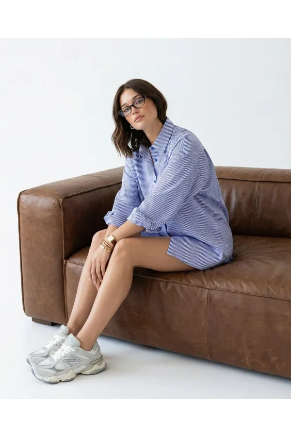 6993 GÖMLEK-MAVİ BEYAZ ÇİZGİLİ