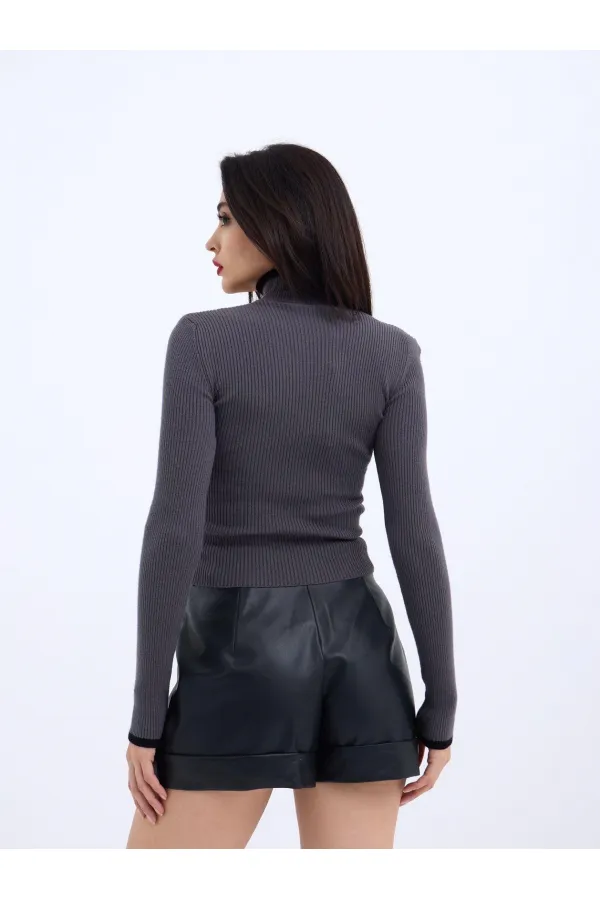 42251 PULL EN TRICOT FISHBEARER EN VELOURS CORDON - ANTHRACITE - NOIR