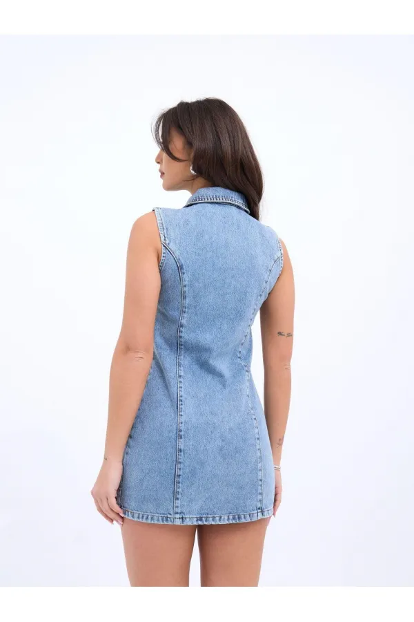 7117 GILET EN JEAN - BLEU