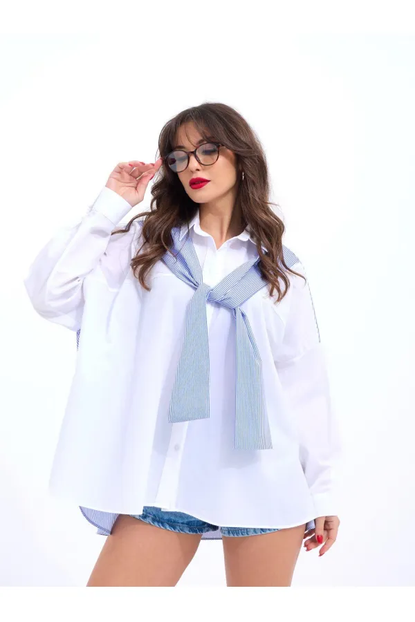 6749 GÖMLEK-MAVİ BEYAZ ÇİZGİLİ