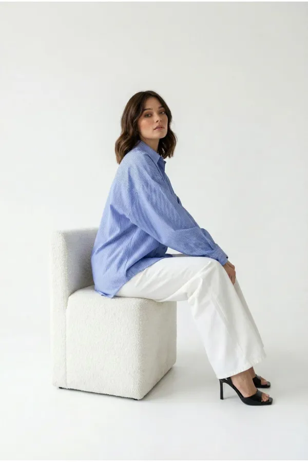 7554 GÖMLEK-MAVİ BEYAZ ÇİZGİLİ