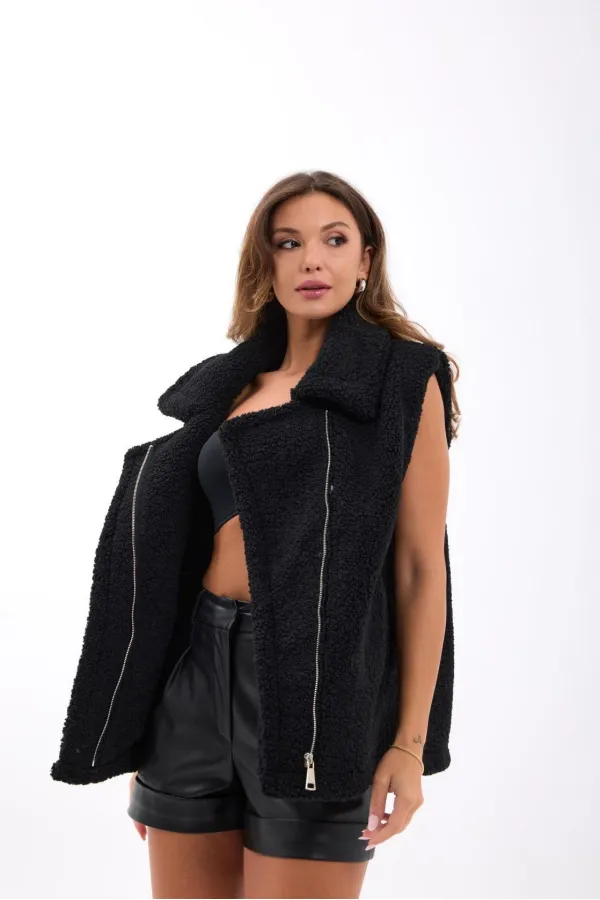 6719 GILET TEDDY - NOIR