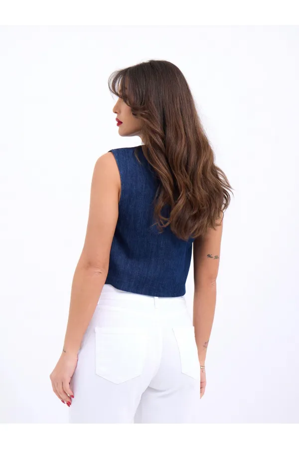 7335 GILET EN JEAN - BLEU