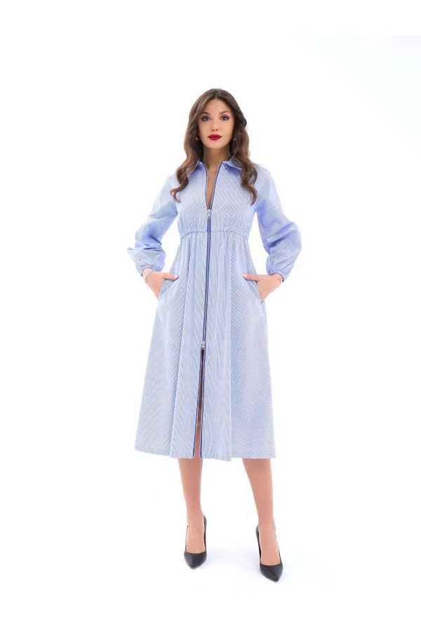 6966 ELBİSE-MAVİ BEYAZ ÇİZGİLİ