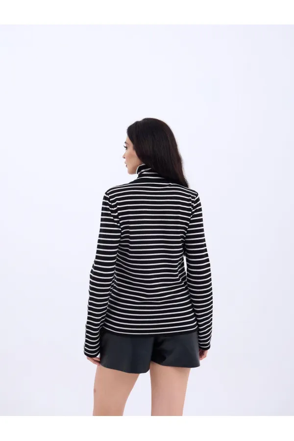 4213 KNITWEAR STRIPED TURTLENECK SALASH-BLACK-ECRU