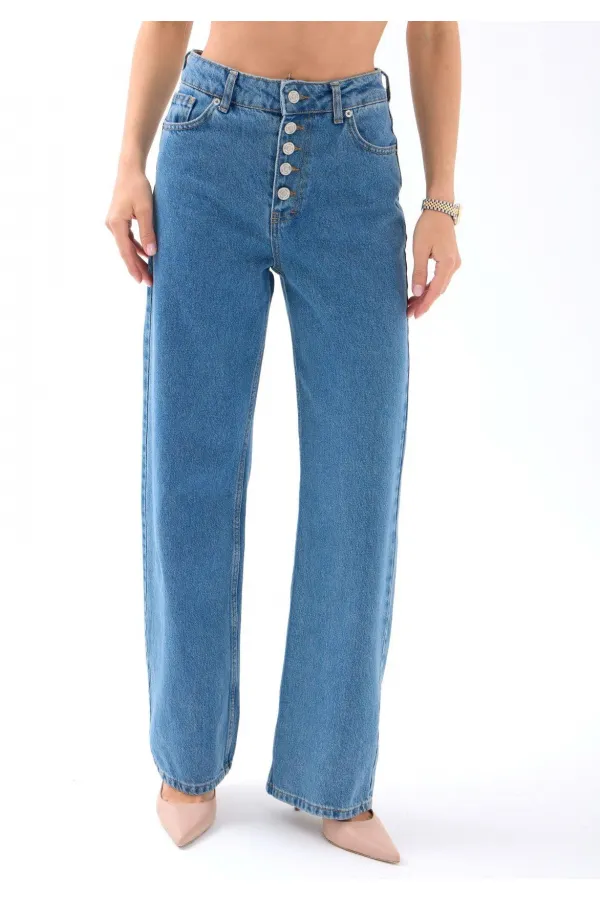 5171 DENIM BONNET À BOUTONS LARGE BLEU KEG