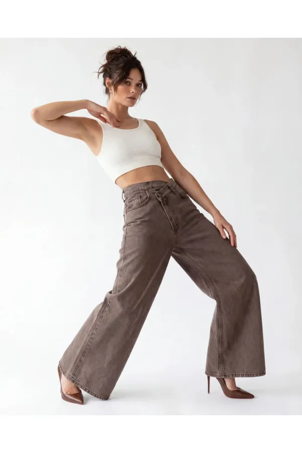 7493 PANTALON EN JEAN - MARRON