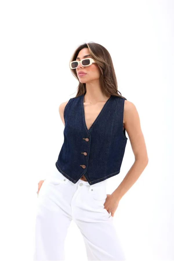 7414 GILET EN JEAN - BLEU