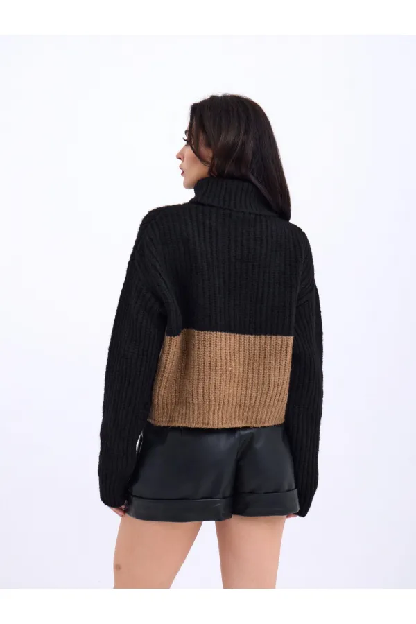 3904 KNITWEAR TURTLER STRIPED SWEATER-BLACK-MINK
