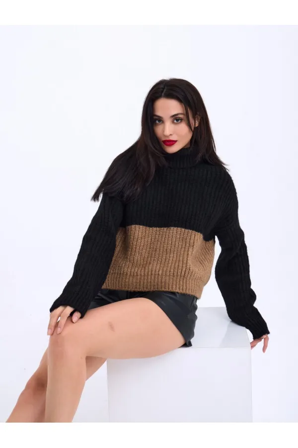3904 KNITWEAR TURTLER STRIPED SWEATER-BLACK-MINK
