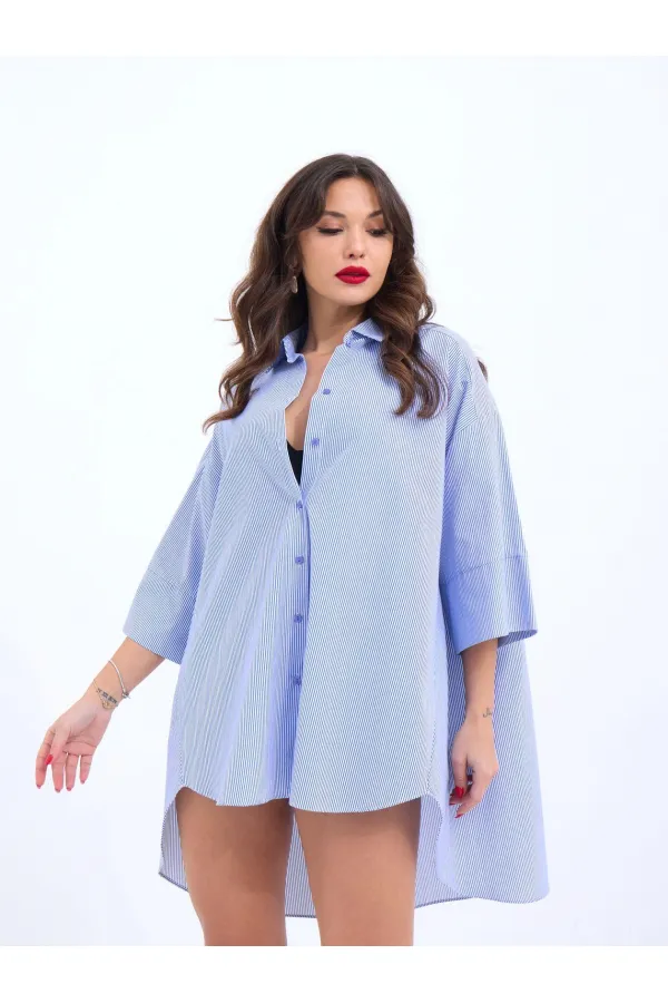 4328 GÖMLEK-MAVİ BEYAZ ÇİZGİLİ