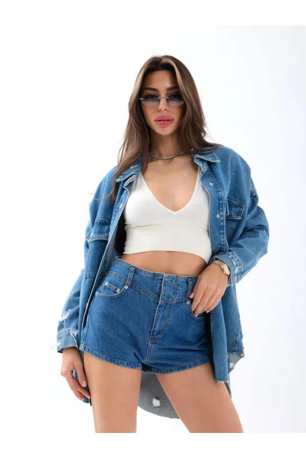 6967 KOT ŞORT-MAVİ