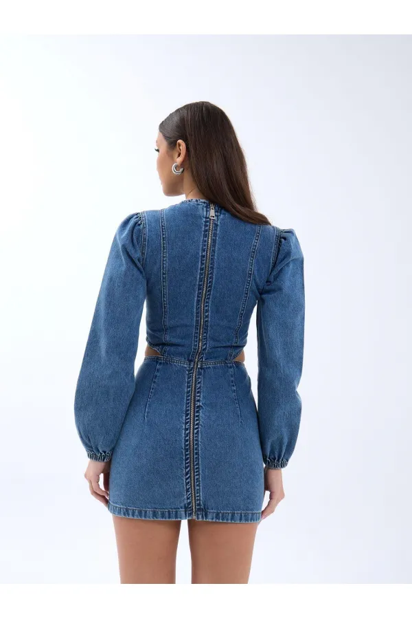 Robe en jean à fenêtre 6834 - Bleue