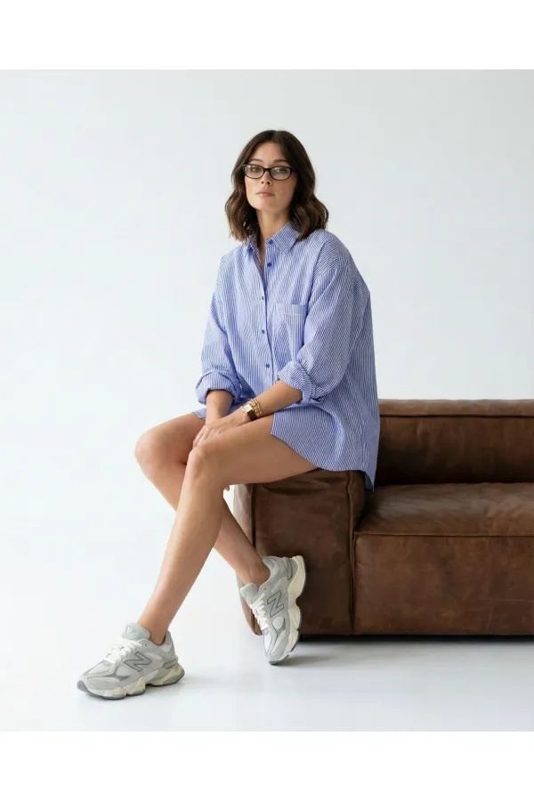 6993 GÖMLEK-MAVİ BEYAZ ÇİZGİLİ