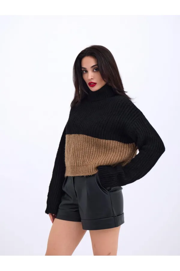 3904 KNITWEAR TURTLER STRIPED SWEATER-BLACK-MINK