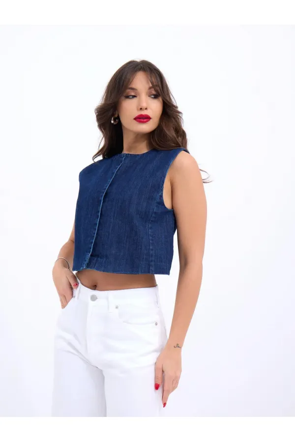 7335 GILET EN JEAN - BLEU