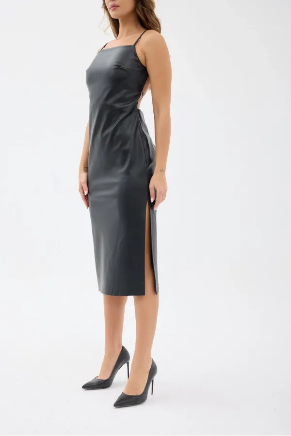 7543 DERİ ELBİSE-SİYAH